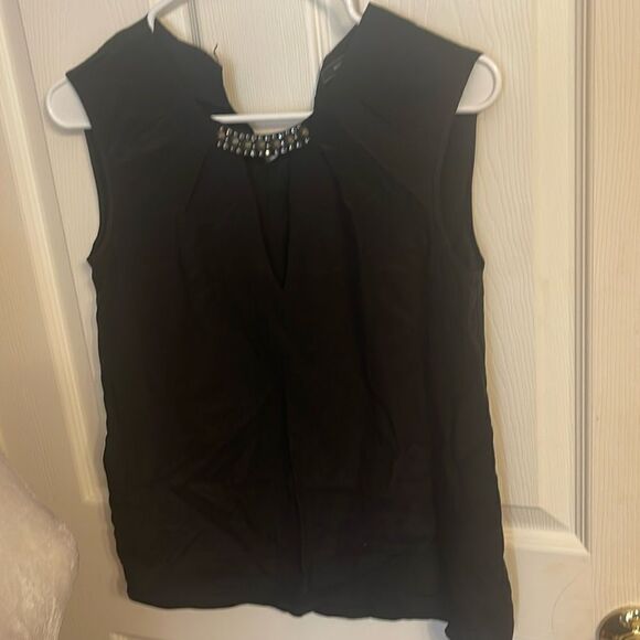 BCBGMaxAzria Silk Black Blouse with jeweled neckline EUC XSmall - Picture 1 of 9